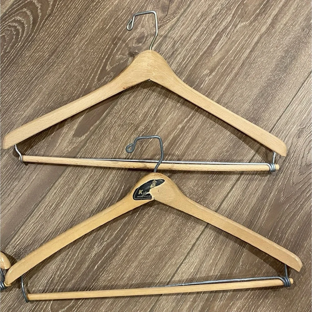 Vintage Lot 9 Wooden Suit Coat Hangers 6 Have Pants Bar Dowel